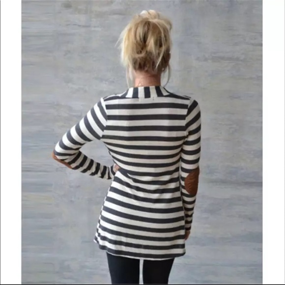 1 Left! Striped Cardigan With Elbow Patches - Picture 2 of 5
